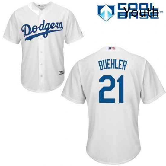 Youth Majestic Los Angeles Dodgers 21 Walker Buehler Authentic White Home Cool Base MLB Jersey